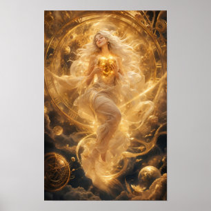 Corazón Dorado del Póster de Fantasía del Cosmos
