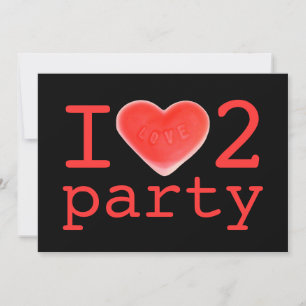 Corazón dulce 'Amo a 2 fiestas' invitación negro