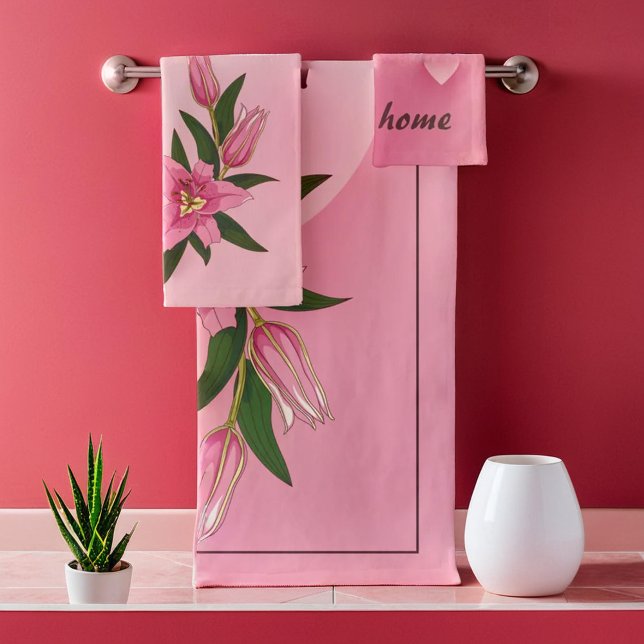 Corazón dulce Lirio Rosa (Pink Lily Sweet Heart Bath Towel Set)