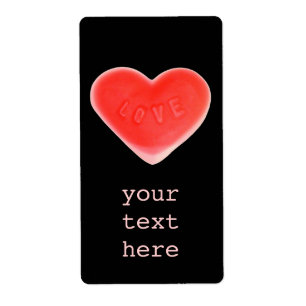 Corazón dulce Negro Etiqueta grande de 'Tu texto'