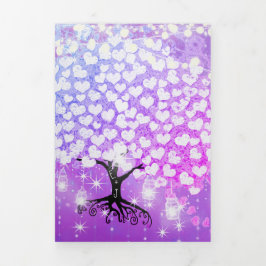 Corazón Elegante Rosa Púrpura Hoja Boda Tríptico