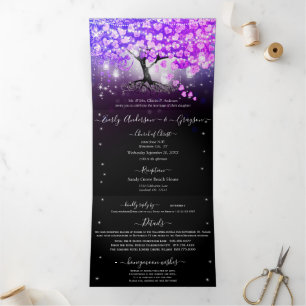 Corazón Elegante Rosa Púrpura Hoja Boda Tríptico