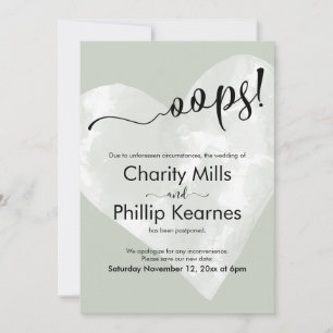 ¡Corazón en Sage Green Oops! Tarjeta Boda pospuest