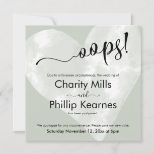 ¡Corazón en Sage Green Oops! Tarjeta Boda pospuest