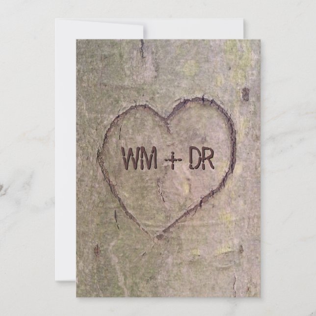 Corazón esculpido en invitaciones de boda de árbol (Anverso)