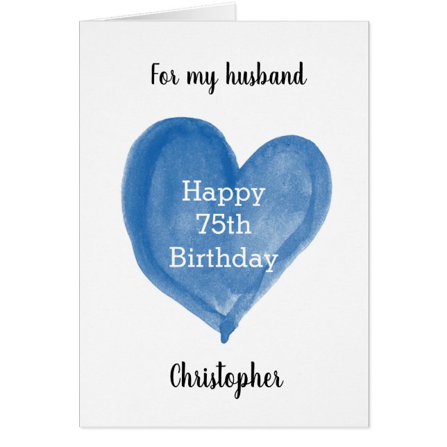 Corazón Feliz 70 Cumpleaños Esposo Acuarela Azul (Frente)