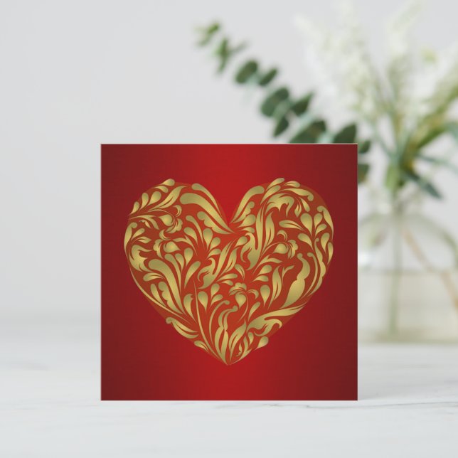Corazón floral de oro en rojo (Anverso de pie)