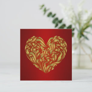 Corazón floral de oro en rojo