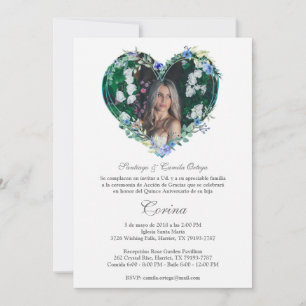 Corazón Floral en Azul con Foto de Quinceañera