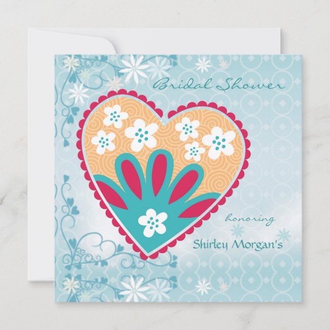 Corazón floral Invitación a la ducha nupcial (Anverso)