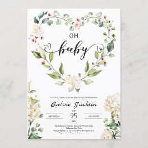 Corazón floral Oh Chica de invitación Baby Shower