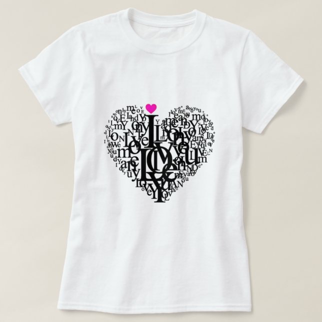 Corazón forma Amor Texto Camiseta (Diseño del anverso)