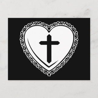 Corazón gótico y postal cruzada (blanco y negro)