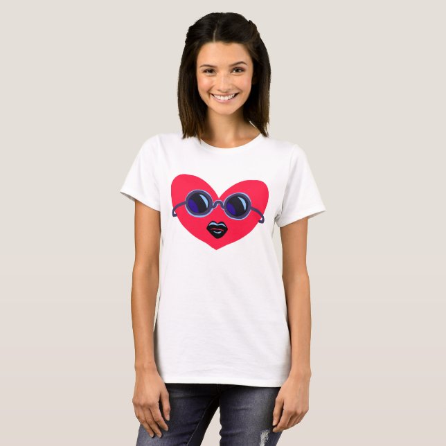 Corazón Guay Con Camiseta Gráfica De Gafas De Sol (Anverso completo)