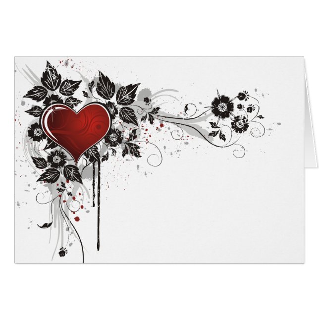 Corazón, hojas y flores brillantes - original (Anverso (Horizontal))
