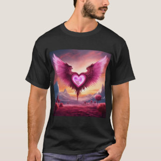 Corazón humeante rosa con camiseta de alas