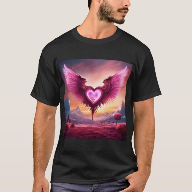 Corazón humeante rosa con camiseta de alas (Anverso)