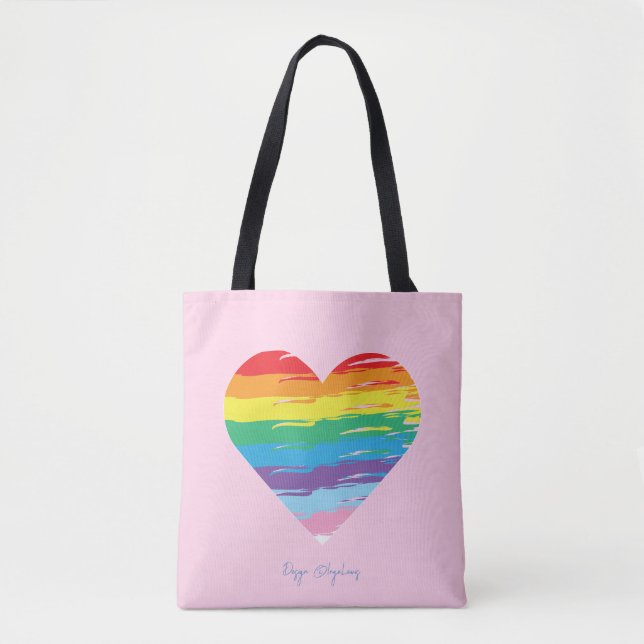 CORAZÓN LGBTQIA Bandera Arcoiris, bolsa rosada de  (Anverso)