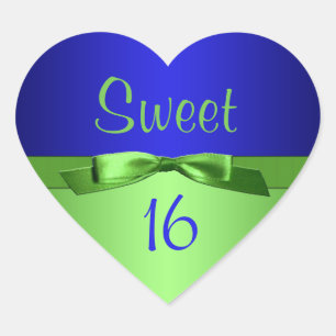 Corazón Lime y Royal Blue Sweet 16 Pegatina en forma de co