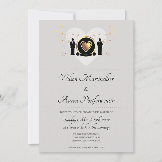 Corazón macho de fondo gris| Invitación a la boda (Anverso)