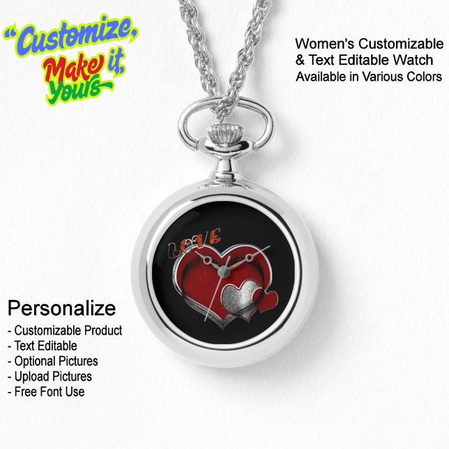 Corazón mágica plata collar reloj cara negra (Women's Heart Magic Silver Necklace Watch Featuring a Black Face.)