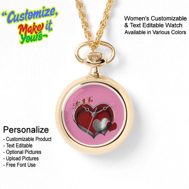 Corazón Mágico Oro collar Ver Cara Rosa (Women's Heart Magic Gold Necklace Watch Featuring a Pink Face.)