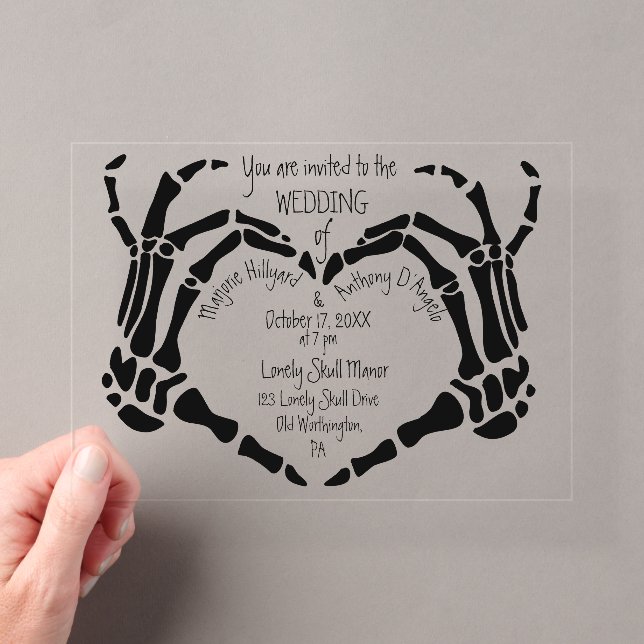 Corazón Manos de Esqueleto Invitación de Boda Góti (Insitu (portátil))