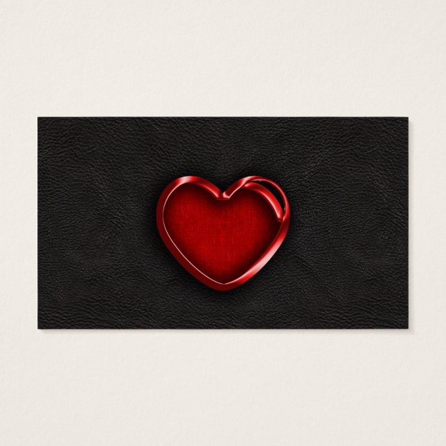 Corazón metálico rojo sobre cuero negro (Atrás)