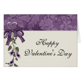 Corazón morado/Flores feliz tarjeta de San Valentí