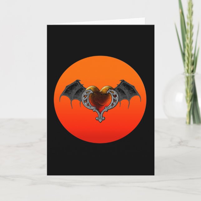 Corazón Naranja de Gótico de Halloween con tarjeta (Anverso)