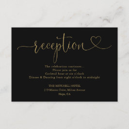 Corazón negro y dorado escritura recepción de boda