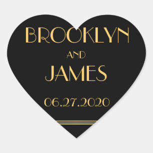 Corazón Oro Negro Gran Gatsby Bodas Pegatinas