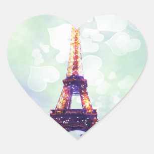Corazón Pegatina de la Torre Eiffel, verde, en forma de co