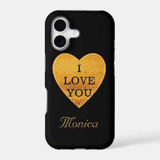 Corazón personalizado del negro y del oro te amo