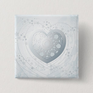 Corazón plateado, botón cuadrado