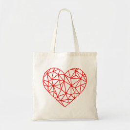 Corazón poligonal | Líneas rojas | Bolso de tela