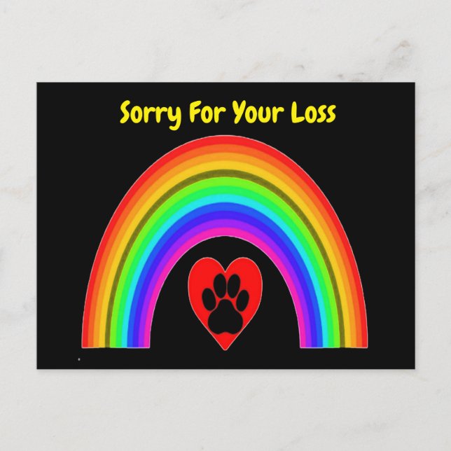 Corazón postal con arcoiris paw lamento tu pérdida (Anverso)
