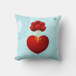 Corazón rojo con globos, almohada