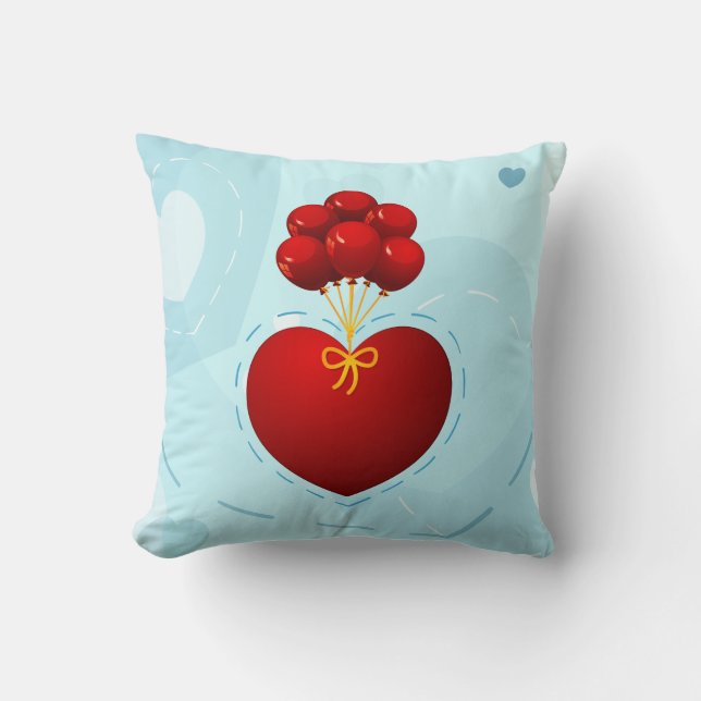 Corazón rojo con globos, almohada (Anverso)