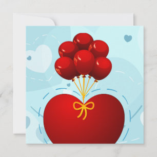 Corazón rojo con globos, invitación