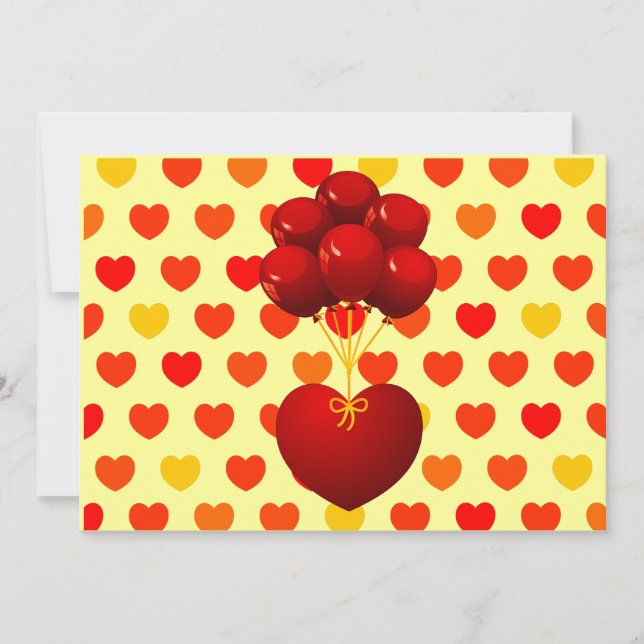Corazón rojo con globos, invitación (Anverso)