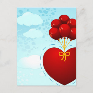 Corazón rojo con globos, postal