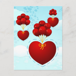 Corazón rojo con globos, postal