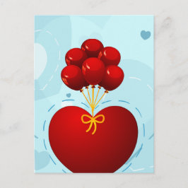 Corazón rojo con globos, postal