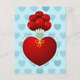 Corazón rojo con globos, postal