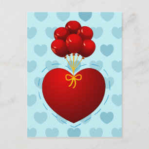 Corazón rojo con globos, postal