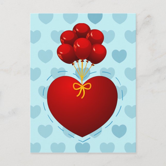 Corazón rojo con globos, postal (Anverso)