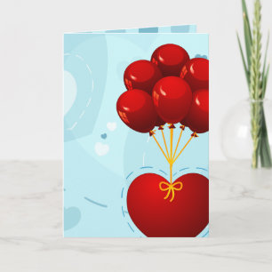 Corazón rojo con globos, tarjeta de felicitación