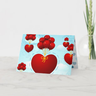 Corazón rojo con globos, tarjeta de felicitación