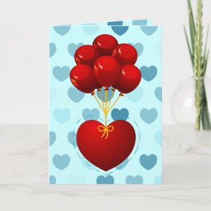 Corazón rojo con globos, tarjeta de saludo